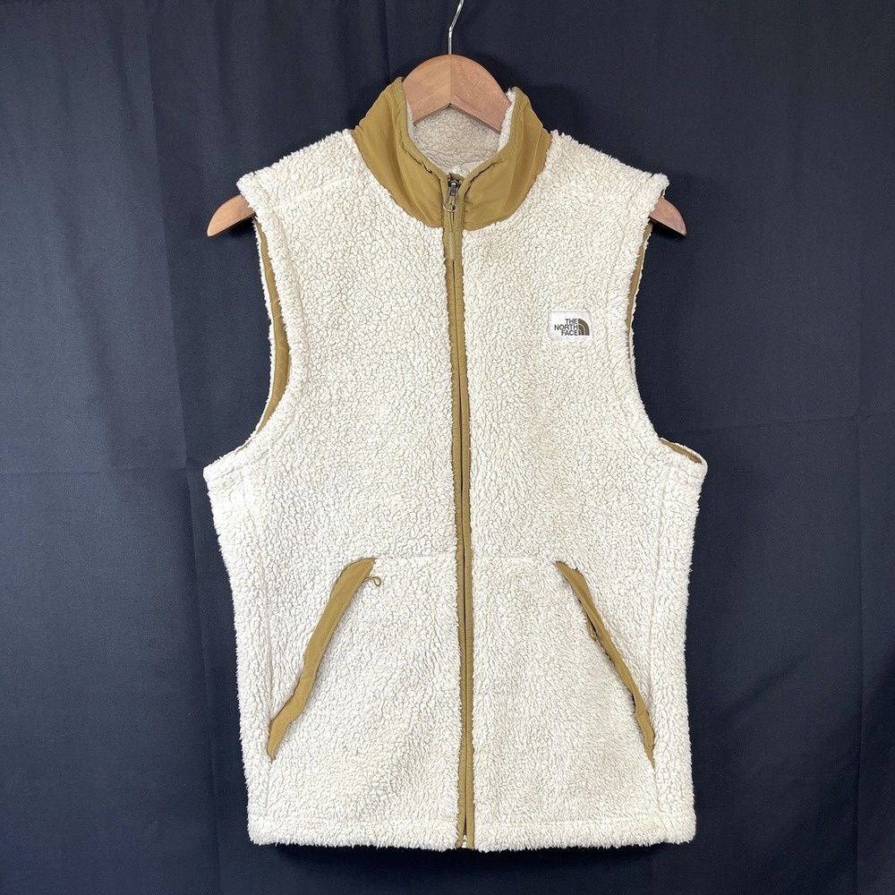 The North Face Mens Sherpa Fleece‎ Vest Size Small Cream Tan Full Zip High Pile